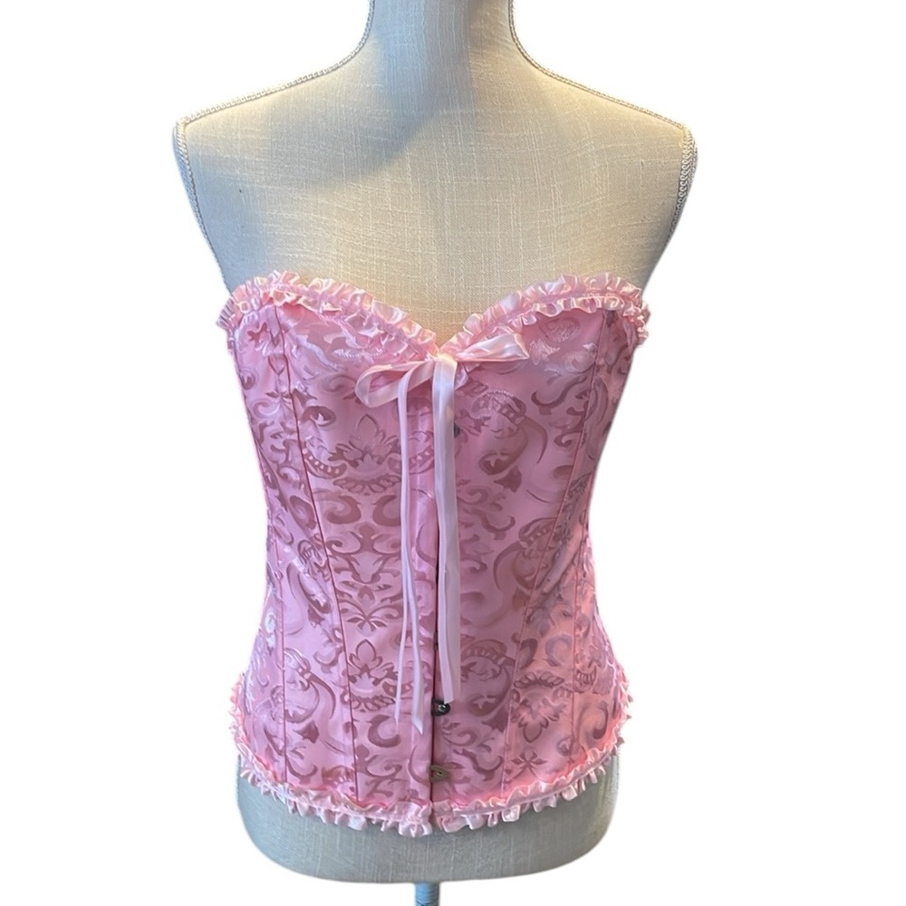 Pink Floral Satin Strapless Corset Top